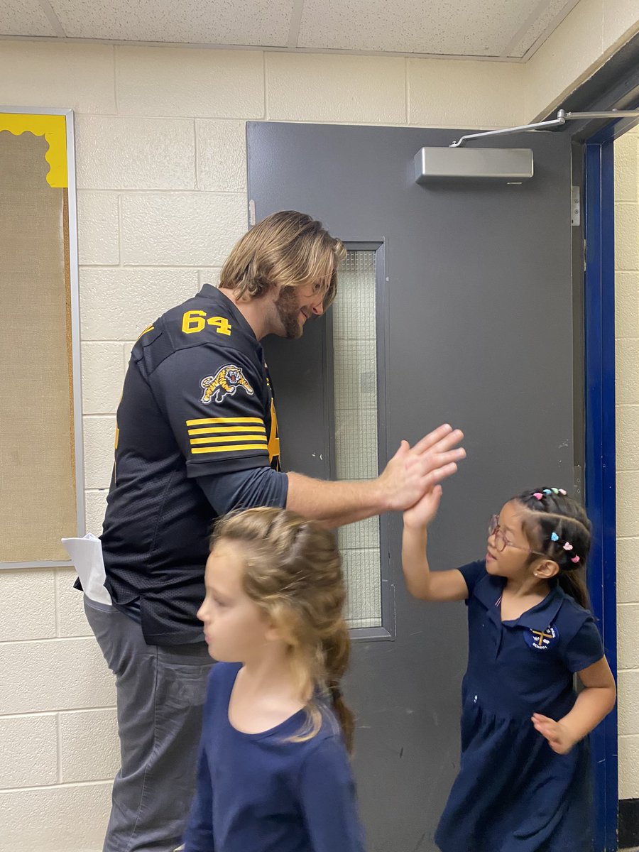 Ticats's tweet photo. Coulter Woodmansey visited Sts. Peter &amp; Paul Elementary to talk about Anti-Bullying 🤚

#TheHammer https://t.co/QgOuDfbya5