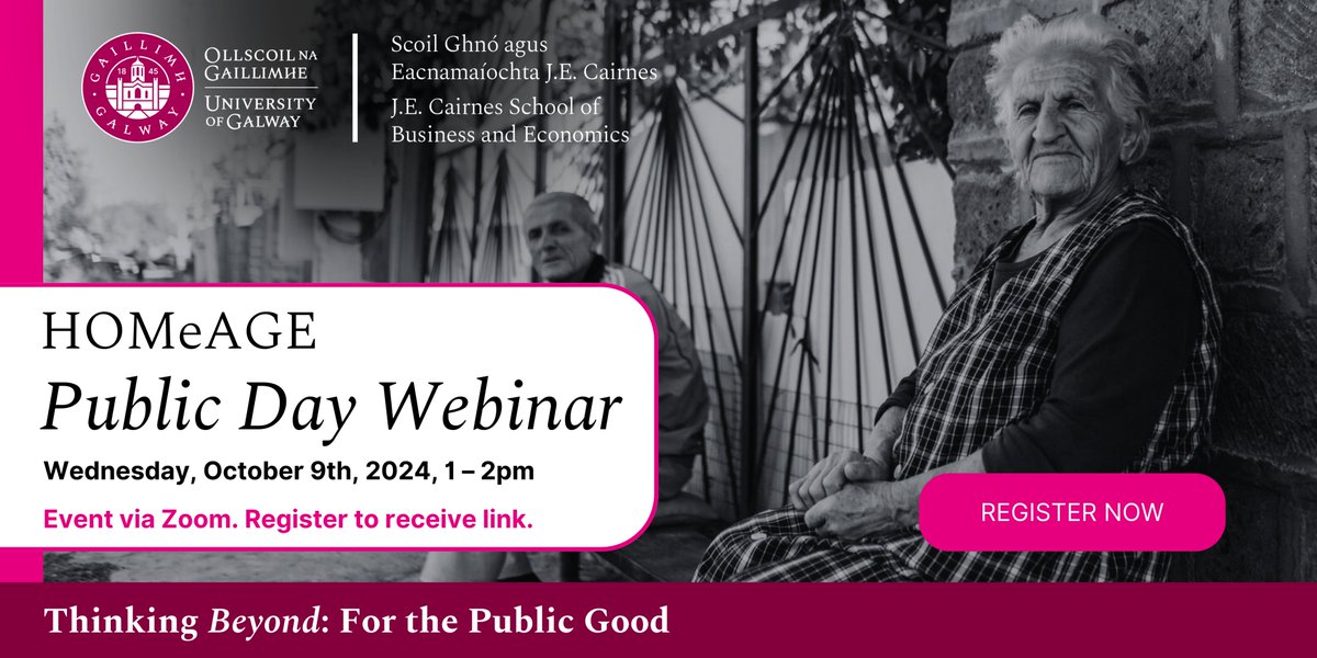 UniversityofGalwayCairnes (@galwaycairnes) on Twitter photo ๐ขJoin us for the HOMeAGE Public Day Webinar!๐ ๐
Experts will explore home, #belonging & #wellbeing in #laterlife on Oct 9th, 2024.
Key sessions:
1๏ธโฃ Loneliness & Belonging - Vanessa Burholt
2๏ธโฃ Late-Life Homelessness - Amanda Grenier
๐Register: universityofgalway-ie.zoom.us/webinar/registโฆ ๐ขJoin us for the HOMeAGE Public Day Webinar!๐ ๐
Experts will explore home, #belonging & #wellbeing in #laterlife on Oct 9th, 2024.
Key sessions:
1๏ธโฃ Loneliness & Belonging - Vanessa Burholt
2๏ธโฃ Late-Life Homelessness - Amanda Grenier
๐Register: universityofgalway-ie.zoom.us/webinar/registโฆ