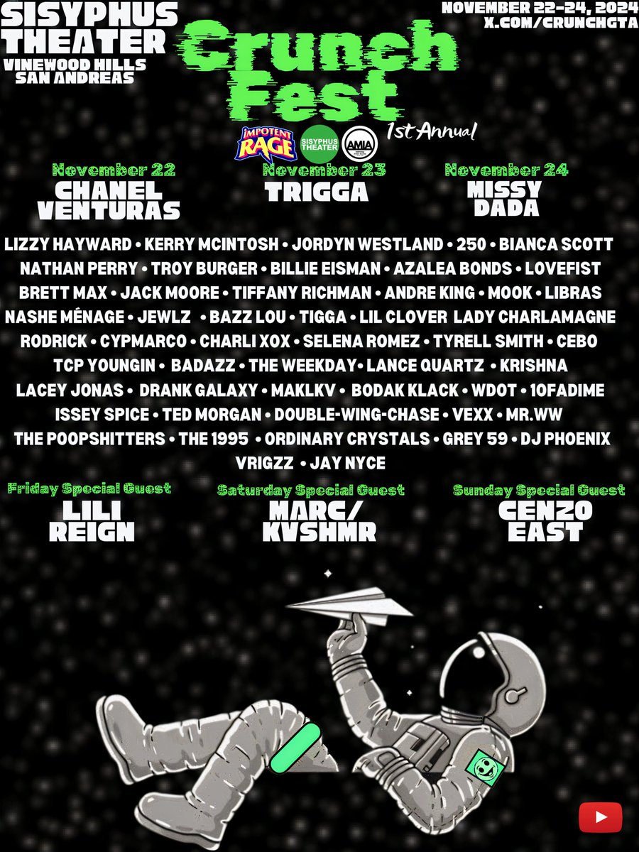 Introducing the very first #CRUNCHFEST headliners &amp; Special guests!
📅 November 22-24
📍 Sisyphus Theater.
More info coming SOOOOOON!