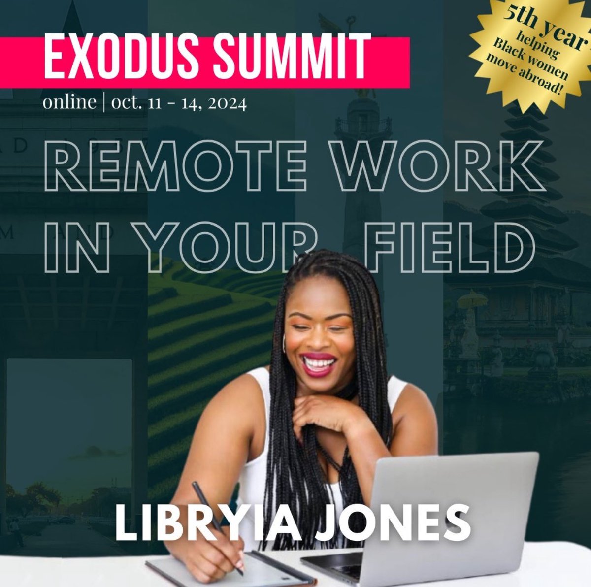 We all know her as the Queen of Remote Work. In her session, "Remote Work In Your Field," Libryia Jones will provide invaluable insights on navigating the remote work landscape, empowering you to craft a lifestyle that aligns with your dreams abroad. Join us.