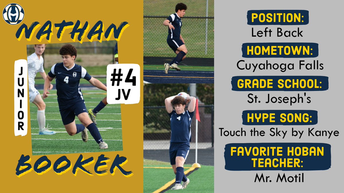 For our third #PlayerSpotlight today, we introduce you to Nate Booker, #4🔥👊! Nate plays in the position of left back and his goal this season is to be best in his position. His hidden/secret talent is that he is left handed ✋ and left footed 🦶. #MeetTheTeam #HobanFamily
