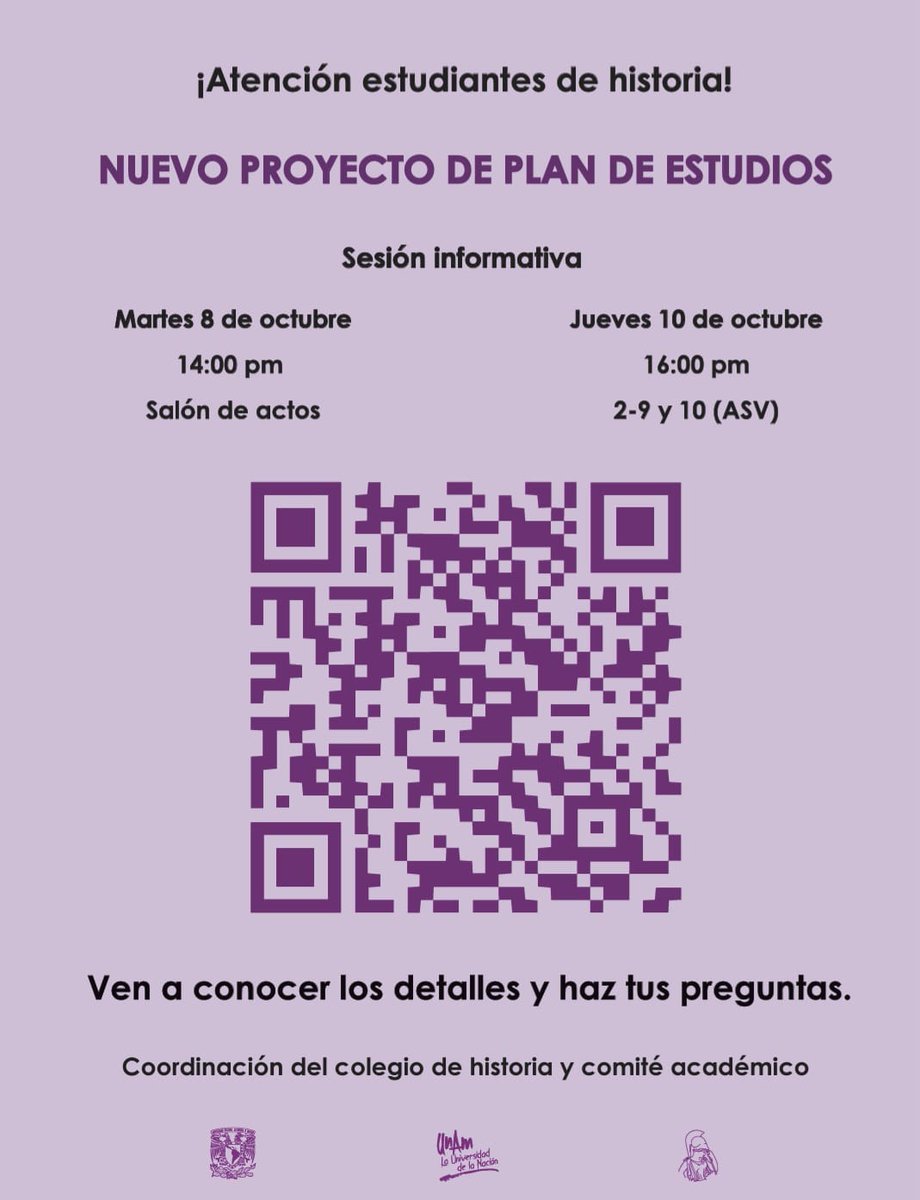 Si eres estudiante del Colegio de Historia, asiste a la sesión informativa sobre el Plan de Estudios.