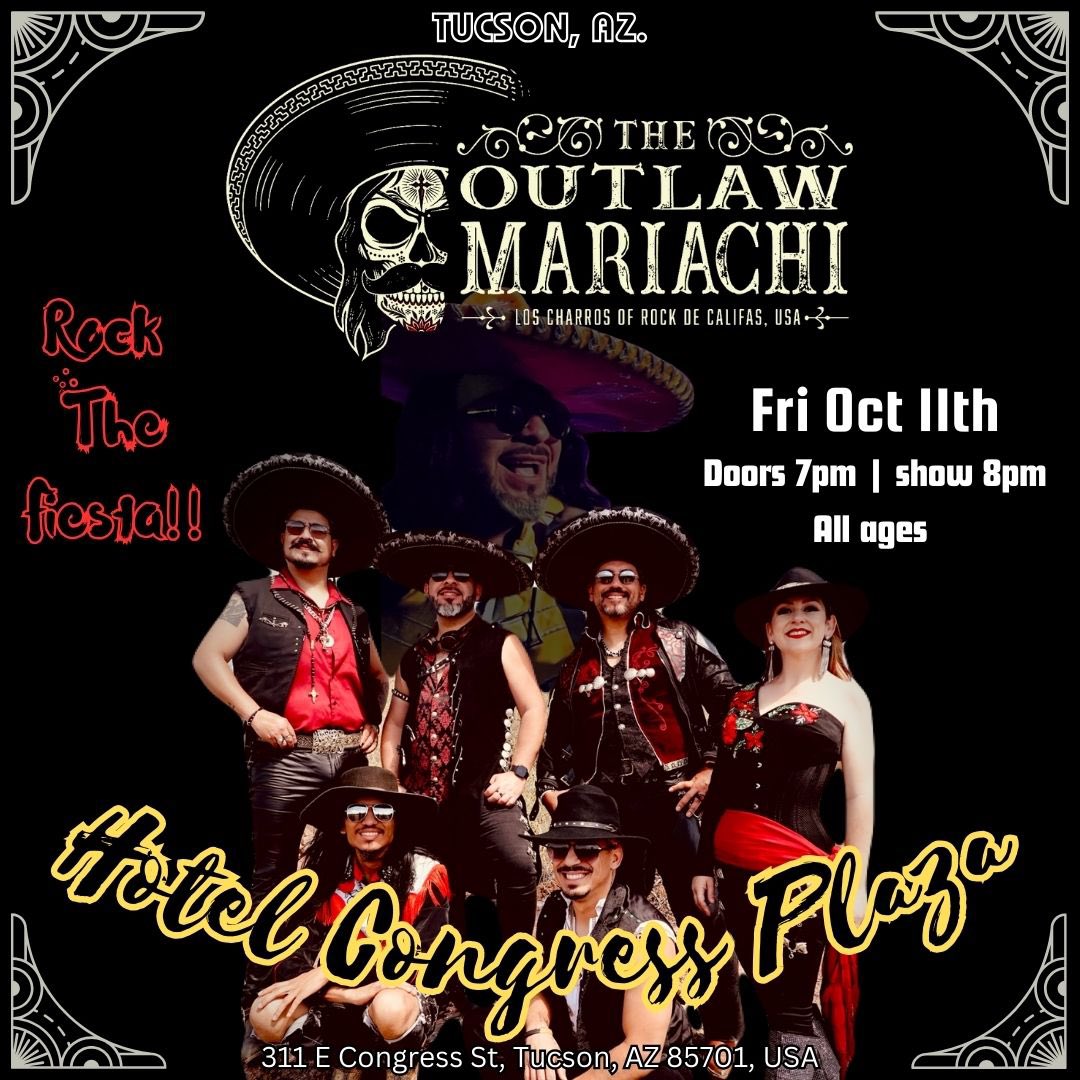So excited to be back in #Tucson, AZ.

Join us at The Hotel Congress Plaza Stage, this Friday October 11th with Doors at 7pm &amp; Show at 8pm. 

This is an ALL AGES show, so bring all the familia and let's #rockthefiesta!
(We are bringing our DEBUT ALBUM for you to purchase!)