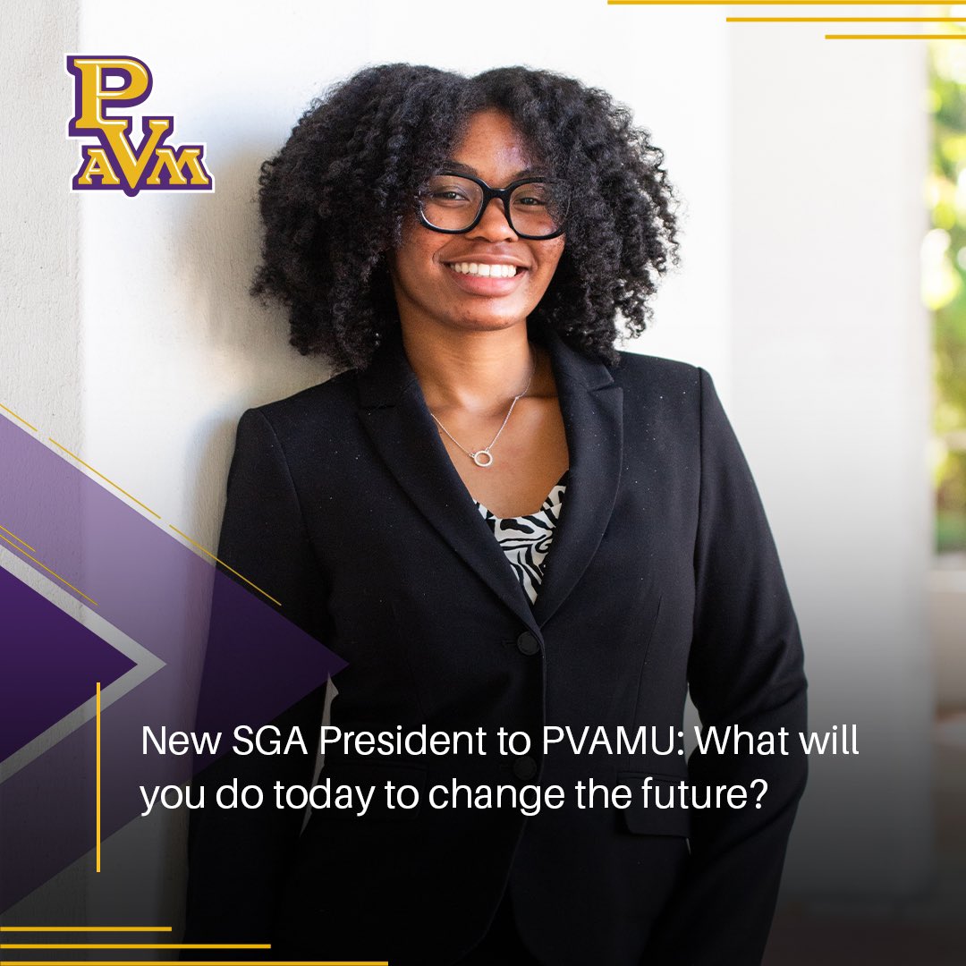 New SGA President to PVAMU: What will you do today to change the future💭? Learn more about what the new president ,Jasmine Jeffries, thoughts through the link here🔗: pvamu.edu/blog/new-sga-p…. #PVAMU #PV #ELH 💜💛🐾
