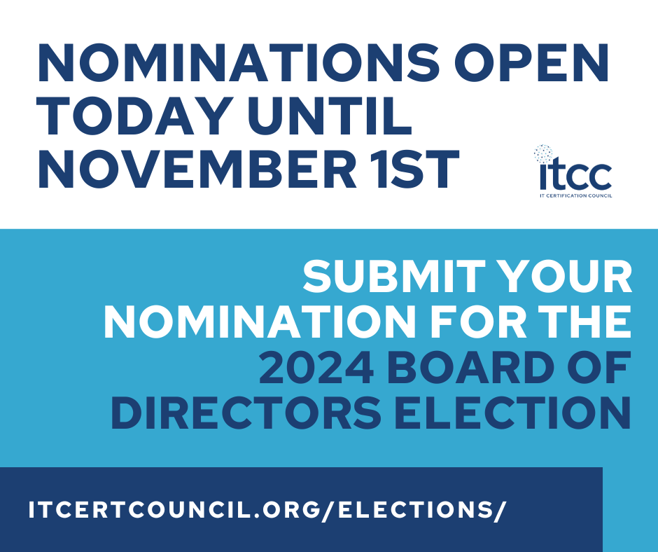 2024 ITCC Board of Directors Election - Nominations open today, October 7 until November 1, 2024. 

Visit the link below for more nominating criteria and election details. 

ow.ly/4Bv150TFEF8