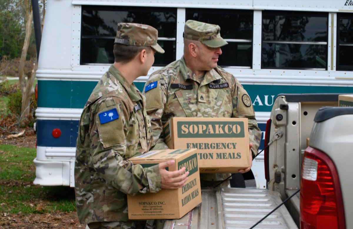 SCSG1670's tweet image. Oct 7, 2024 South Carolina State Guard soldiers continue support and security operations across the state as Hurricane Helene recovery continues. Photos: SGT Amy Morris and CPT David Finleyson, Public Affairs.