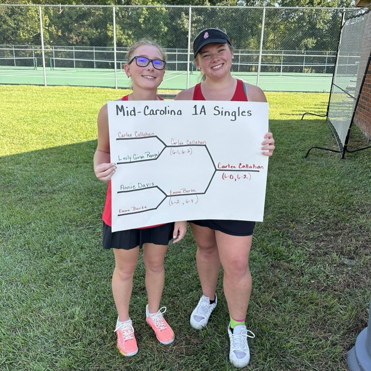 Go Lady Bears!!   Emma and Carlee had to play each other in the finals for Women's 1A Tennis Singles!  Mid-Carolina Conference 1A Tourney Champ and Runner Up! #BesrDown