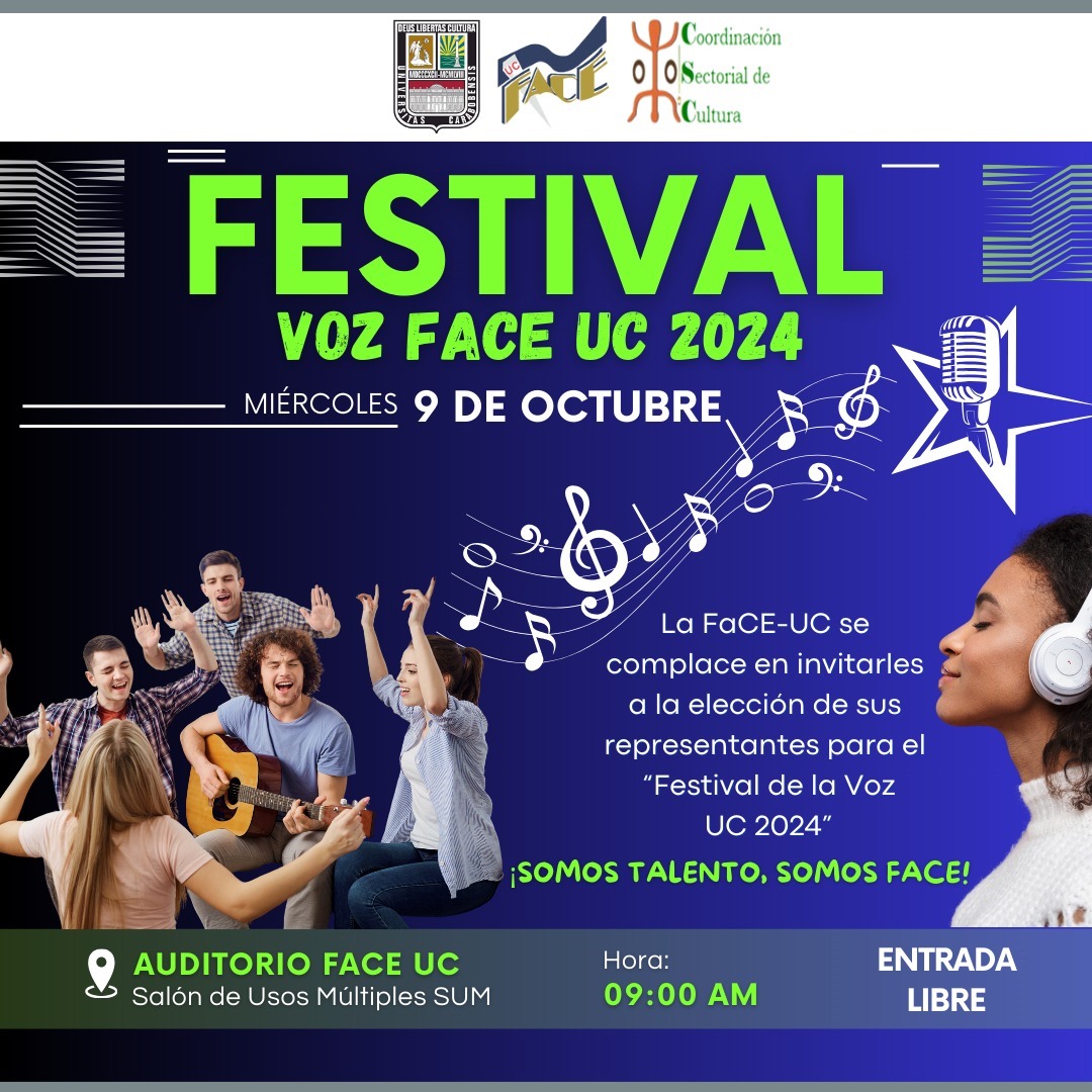 La Facultad de Ciencias de la Educación se complace en invitarles a la elección de sus representantes para el "Festival de la Voz UC 2024"

¡SOMOS TALENTO, SOMOS FACE!

#FaCEActiva #FaCEHumanista #Academia #Inclusion #Dialogo