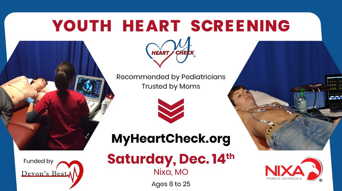Youth HeartCheck - Funded in partnership with Devon's Beat.
My HeartCheck, considered the Gold Standard in Youth Heart Assessments is designed to find heart abnormalities that won't be found by a sports physical, standard checkup, or EKG only screening. myheartcheck.org