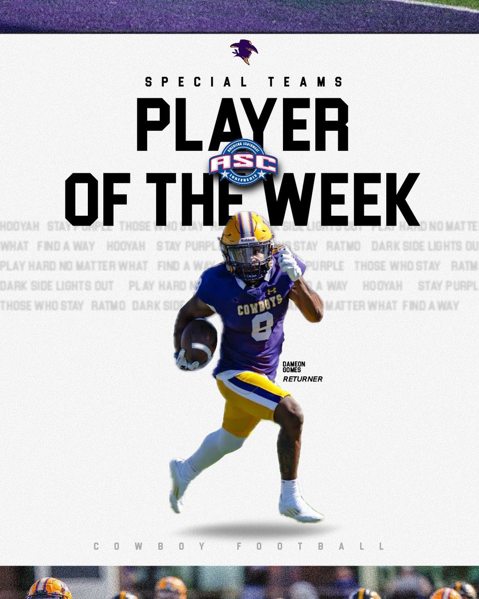 Congrats to Kyle Brown and Dameon Gomes, for being named ASC Offensive and Special Teams Players of the Week ⭐️ 

#HOOYAH