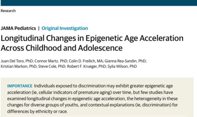 Juan Del Toro, Ph.D. (@drjuandeltoro) on Twitter photo šØ In a new article with my <a href="/UMNPsych/">UMN Psychology</a> colleagues, we found that police intrusion (e.g., racial slurs, stop-and-frisks), which on average occurred at age 13, was associated with more epigenetic age acceleration at age-15, controlling for age-9 epigenetic age acceleration. šØ In a new article with my <a href="/UMNPsych/">UMN Psychology</a> colleagues, we found that police intrusion (e.g., racial slurs, stop-and-frisks), which on average occurred at age 13, was associated with more epigenetic age acceleration at age-15, controlling for age-9 epigenetic age acceleration.