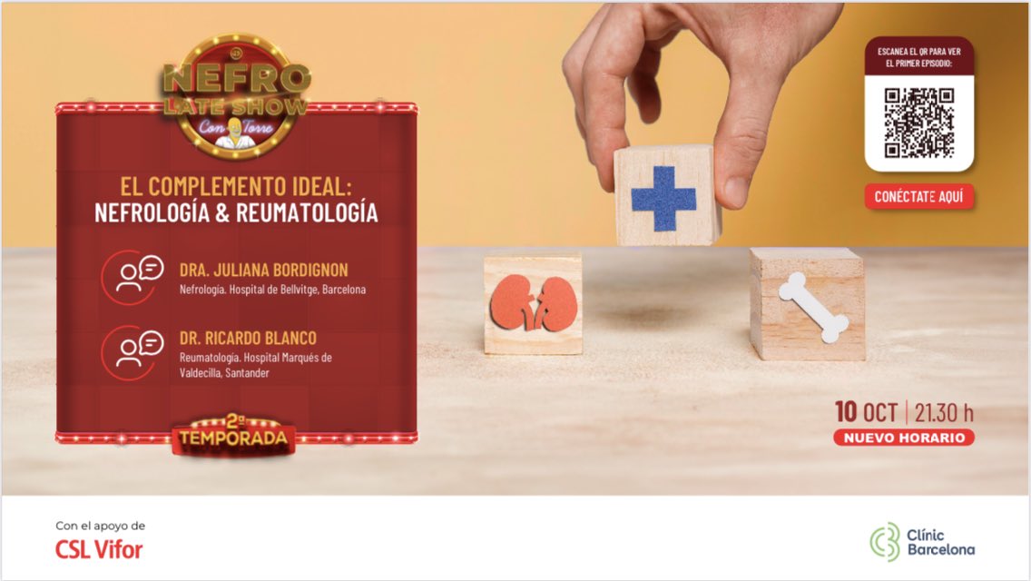 torreandfriends's tweet photo. Friends, empezamos temporada con 2 invitados 🔝 🔝 @ju_bordignon @ricardo_rblanco . 👁️ Jueves 10 de octubre a las 9:30 pm (hora peninsular española) 👁️ @CSLViforES @hospitalclinic @SENefrologia @friat_es @SLANH_ @FNALCER @aderfoundation @EspanolaSe53595 https://t.co/OMrXCIXuMe
