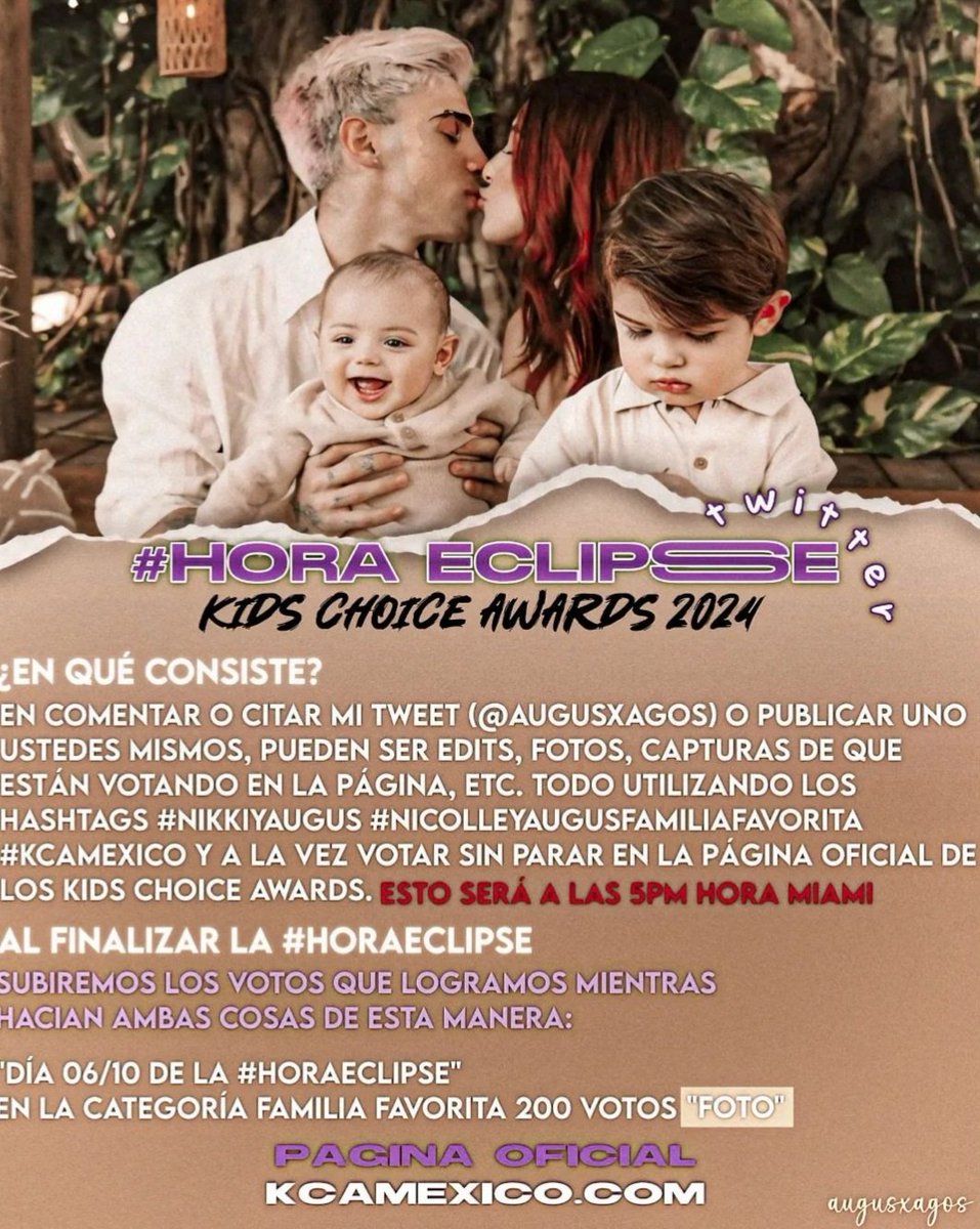 glitersnicolle's tweet photo. 🚨 INICIAMOS LA TENDENCIA
#horaeclipse usando los hashtags #NikkiyAugus #NicolleyAugusFamiliaFavorita#KCAMEXICO https://t.co/x5kyDdmE0J