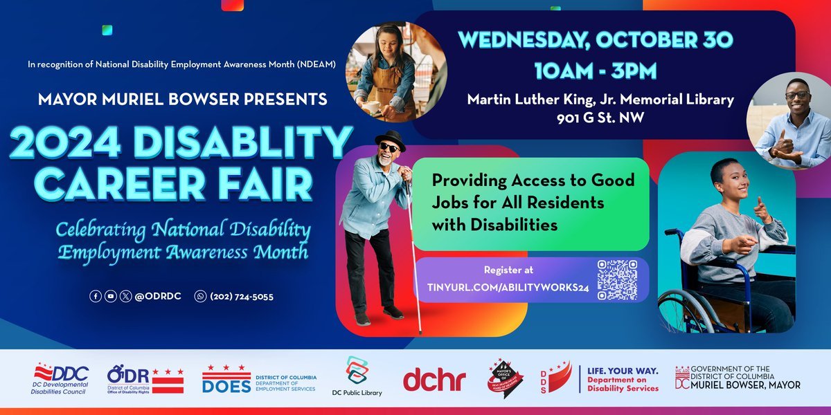 Mark your calendars! Our Disability Career Fair is almost here.

During National Disability Employment Awareness Month, join <a href="/ODRDC/">DC Office of Disability Rights</a> to explore job opportunities, connect with employers, and gain valuable resources for your career growth.

Register now➡️tinyurl.com/abilityworks24