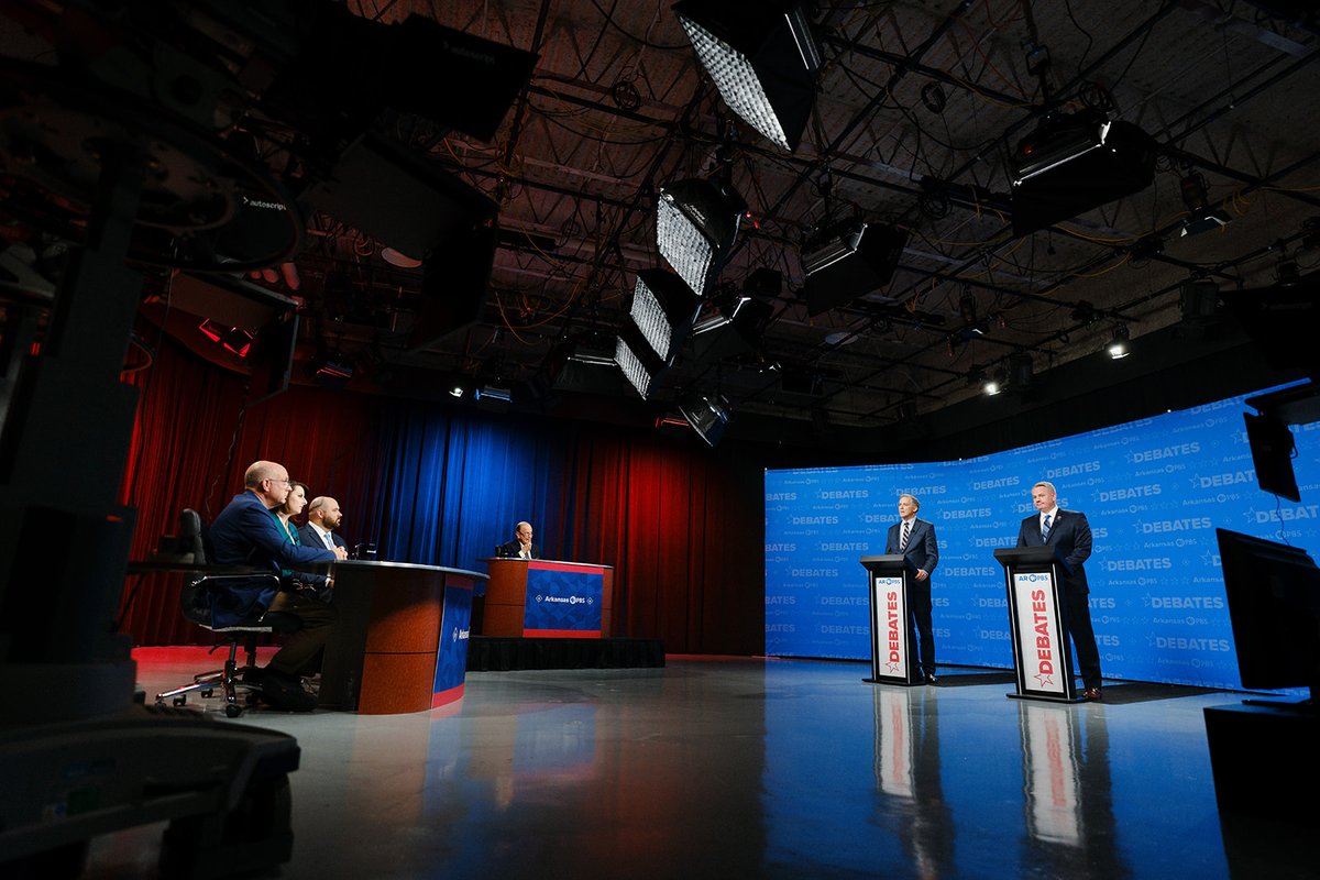 ArkansasTV_'s tweet photo. We’re grateful to candidates @RepFrenchHill* (R) and @MarcusForAR (D) for joining us for the #AR3 #ARPBSDebates!

See moments we captured from today’s debate now at https://t.co/pHqJiad1bo, and tune in to see the debate broadcast statewide at 7 p.m. CT.

*Denotes incumbent 
#arpx https://t.co/wAyvP3MF3H
