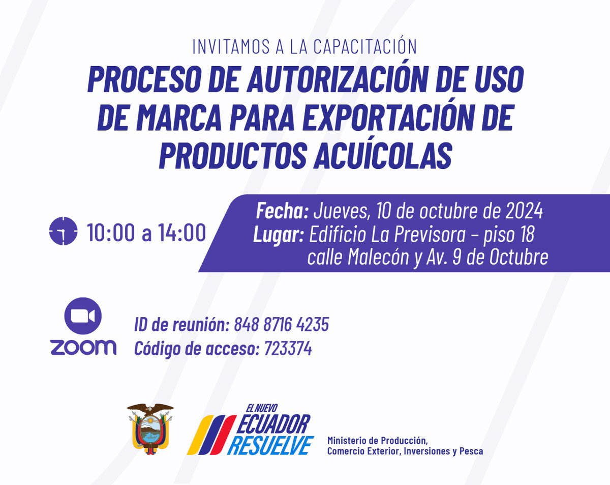 📢 ¡Atención sector acuícola🦐!

🗓️La Subsecretaría de Acuacultura de <a href="/Produccion_Ecu/">Ministerio de Producción</a> los invita a participar en las jornadas de capacitación donde se conocerán los servicios y procesos que se brindarán en el Sistema Integrado de Acuacultura y Pesca.

➕Detalles, aquí👇