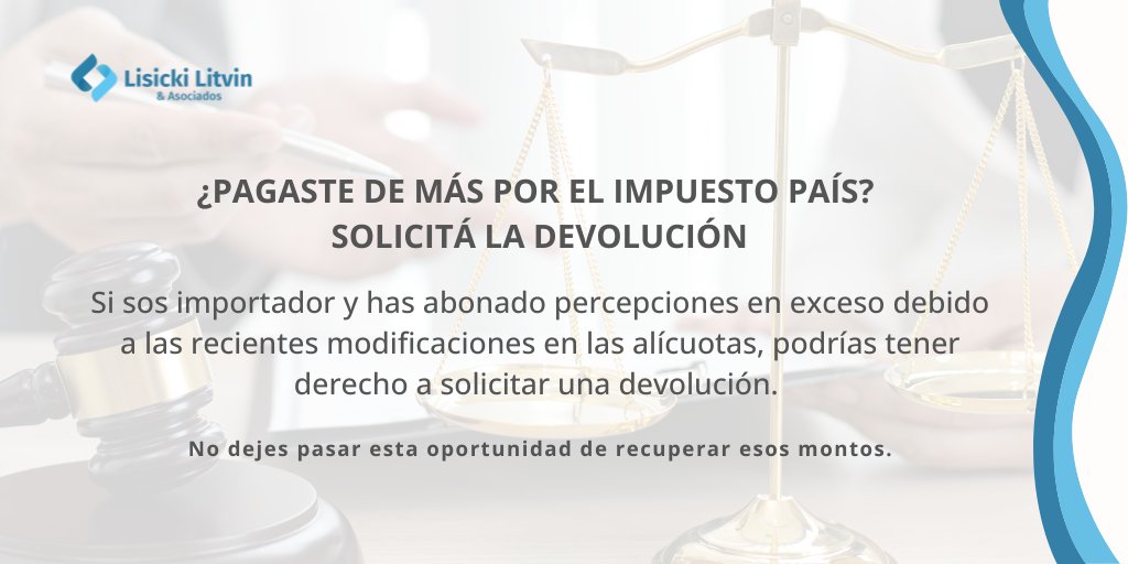 Podés recuperar lo que pagaste de más por el Impuesto PAÍS 💸⁉️

🌐Si sos importador y abonaste percepciones en exceso debido a las modificaciones en las alícuotas, podrías tener derecho a solicitar una devolución. No dejes pasar esta oportunidad💰

Más ℹ️bit.ly/4dBy921