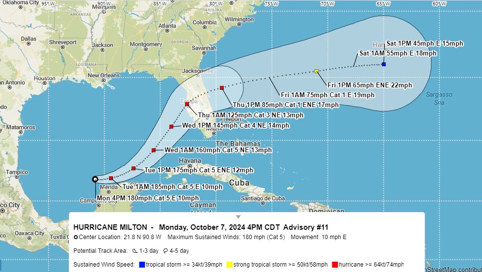 CountyLepc's tweet photo. 4 pm update on Hurricane Milton, which is a Cat 5 hurricane. Please keep our friends in Florida in your prayers! https://t.co/mgfcSZRblj