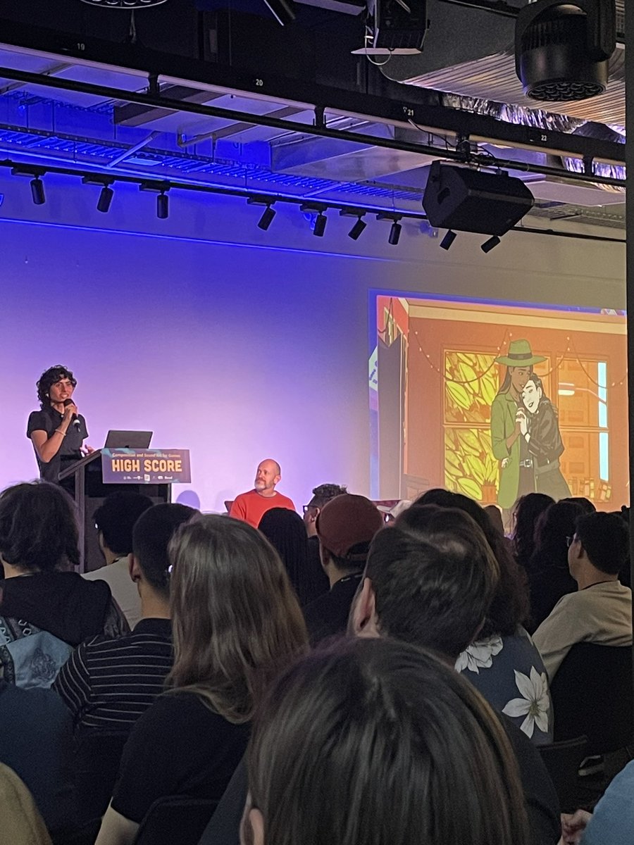 SymmetriaSound's tweet photo. “It’s really hard to explain to a friend.” Fantastic closing keynote from @SimonYonHall &amp; @actualmontaigne getting into the business of songwriting for Stray Gods @summerfallgames ❤️‍🔥 Be willing &amp; enthusiastic to dive in &amp; invent #onlyifonly #highscore24 https://t.co/tvAJDJYrd0