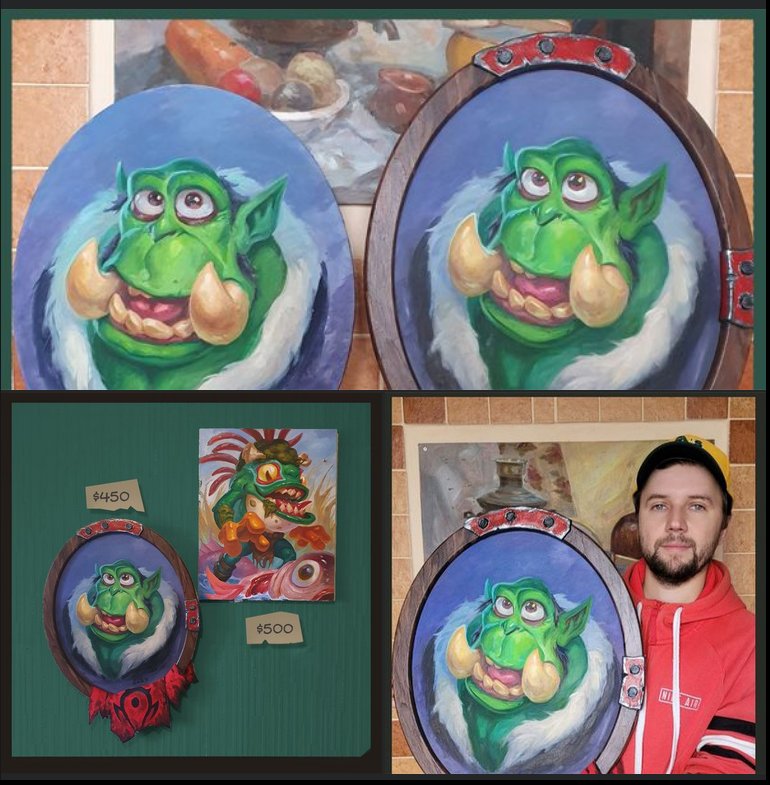 Hello Everyone.
Finaly i've finished the frame for orc peon and now looking for a customer. 
Oil on canvas 40x50cm
A little bit about me:
I've worked for Wow tcg and Hearthstone since 2012. I drew around 200+ illustrations.
#hearthstone #warcraft #worldofwarcraft