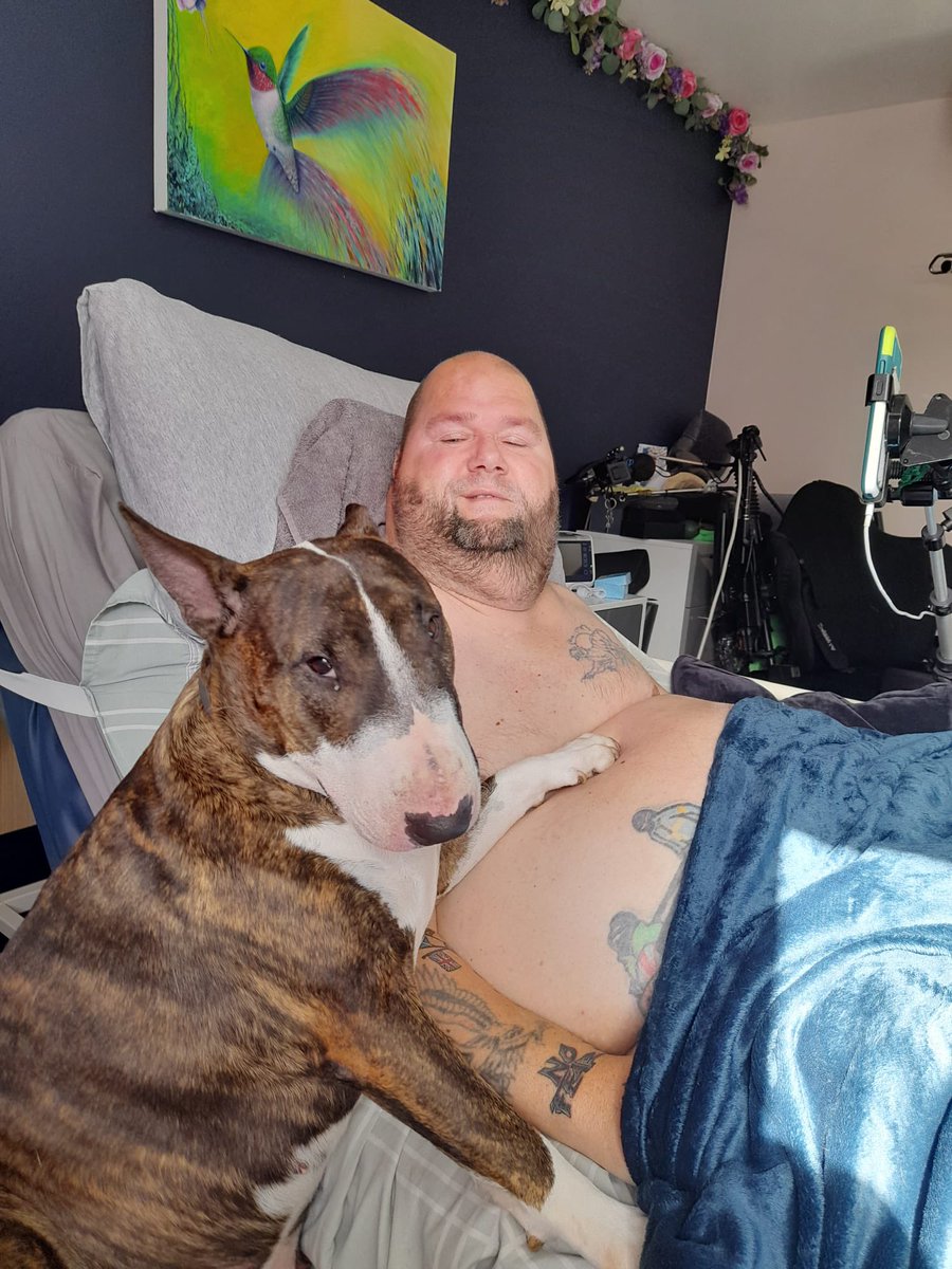 BAZWESTY's tweet photo. Dog love from flo is the best , she knows I can’t move my arms 👍🏼 https://t.co/0EgKLazgkb