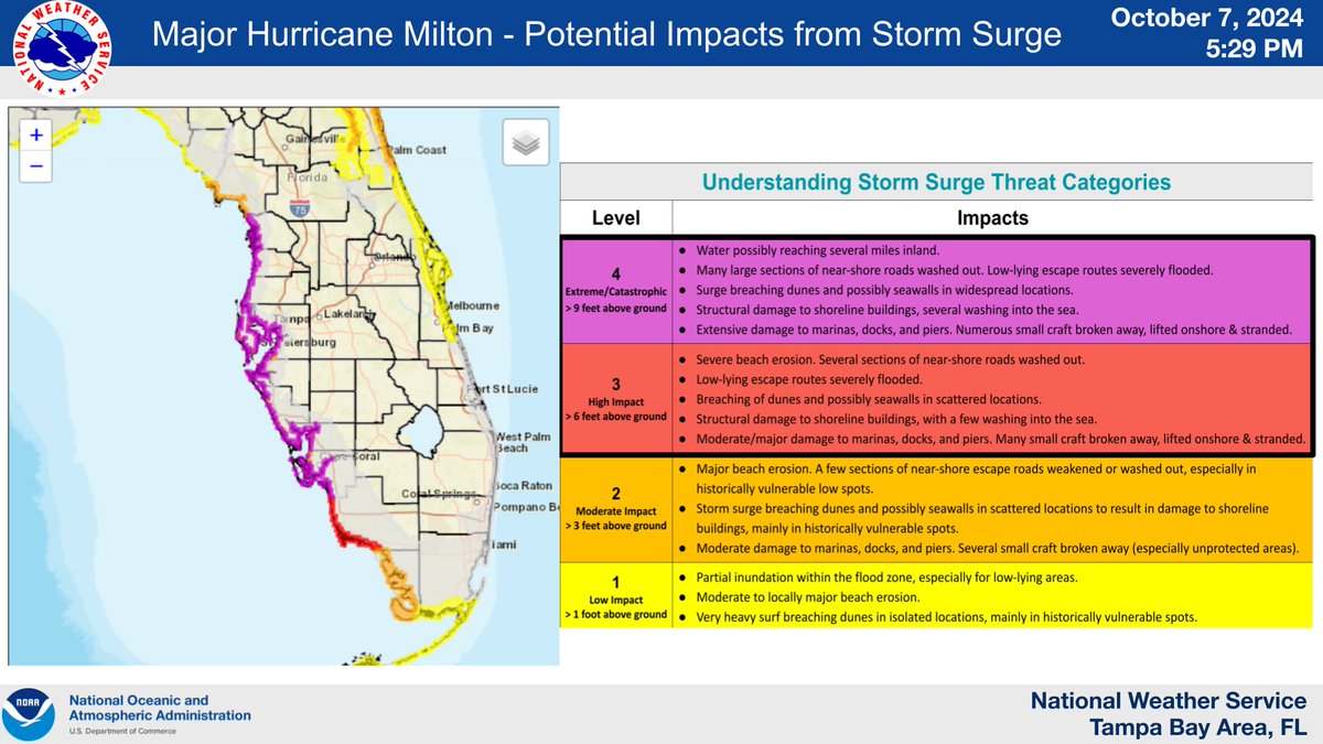 NWSTampaBay's tweet image. (1/3) Hurricane #Milton Update - 10/7 - 5PM

⚠️If the storm stays on the current track, it will be the worst storm to impact the Tampa area in over 100 years.  🗣️ Please evacuate if told to do so.  
⚠️ Complete all prep before tomorrow night

#FLwx