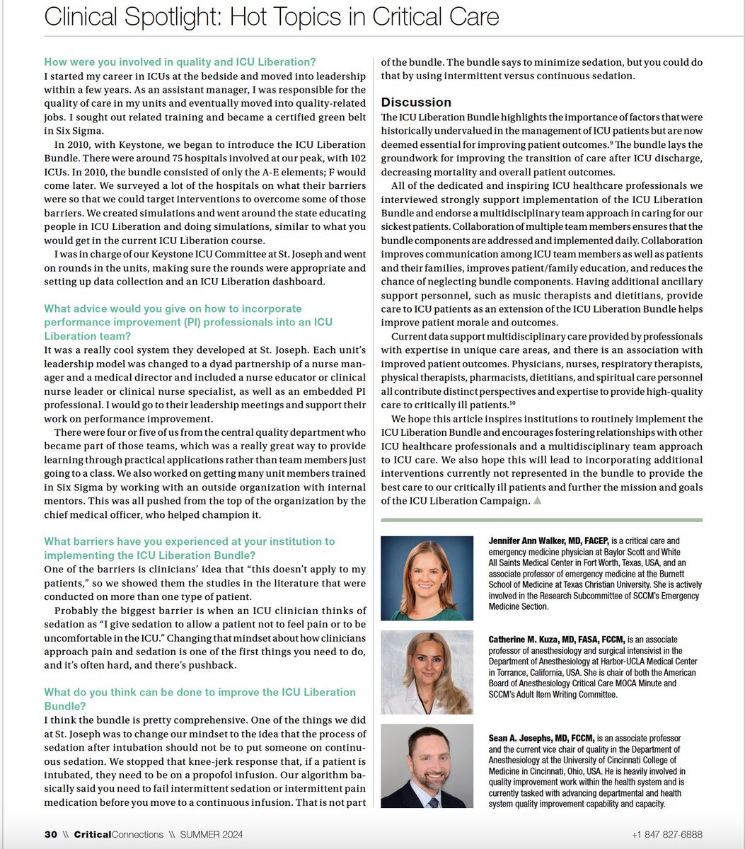 Check out this great article on #ICUliberation! Thank you to my coauthors Drs. Jennifer Walker &amp; Sean Josephs. I thank Elise Hawkes, Shelby Yaceczko, Pat Posa, &amp; Jason Kurian for their participation, &amp; commitment to improving ICU patient care. #icu 
flipsnack.com/SCCMedicine/cr…