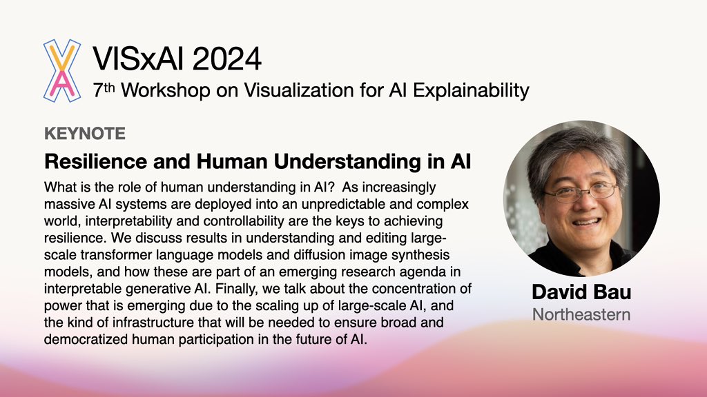 📢📢📢 Excited to announce that <a href="/davidbau/">David Bau</a> will give the #VISxAI Opening Keynote on Resilience and Human Understanding in AI! 🧠✨