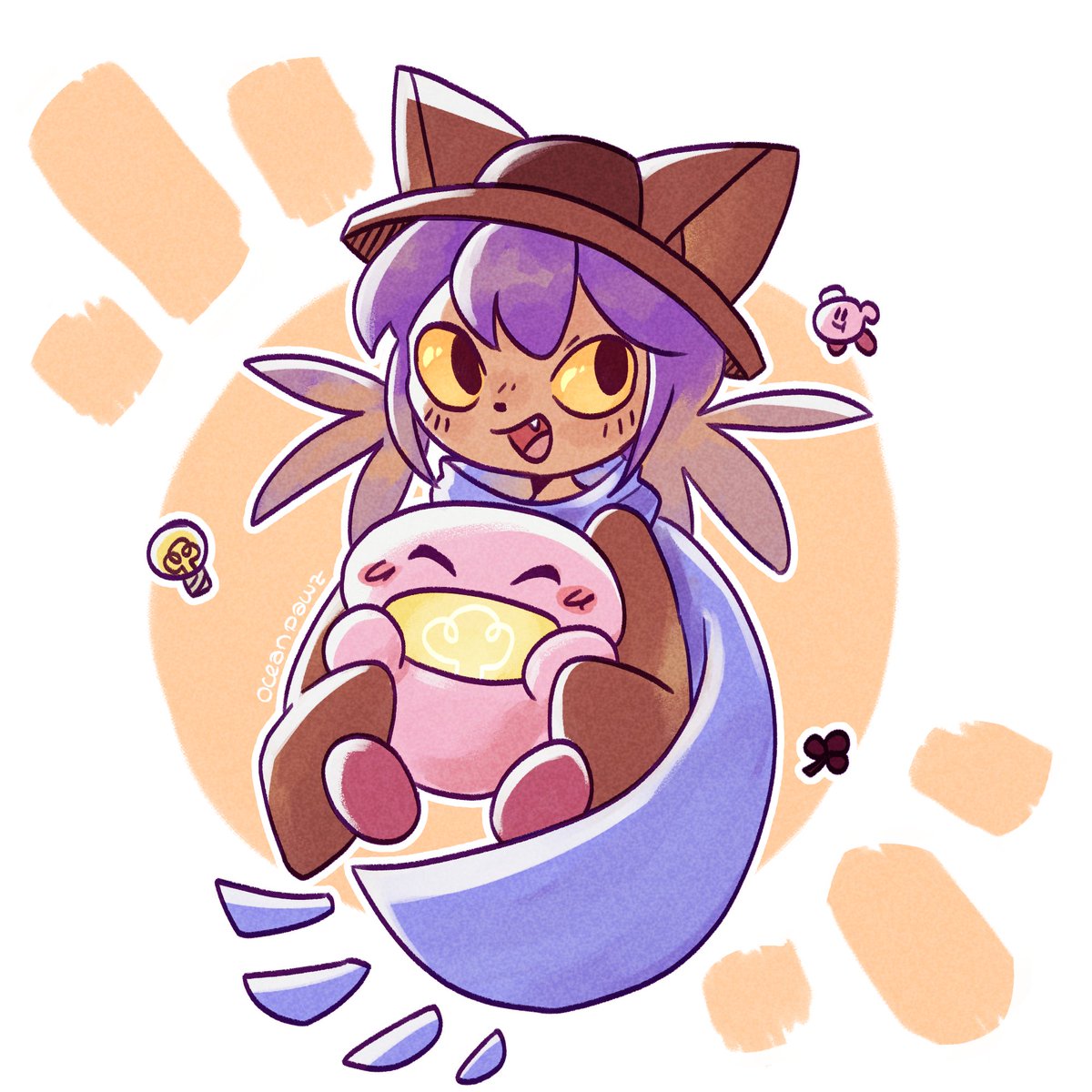 Cringetober day 7: Crossover ✨ 
Niko and lightbulb Kirby I've been wanting to draw them together for the longest time!!

#OneshotGame