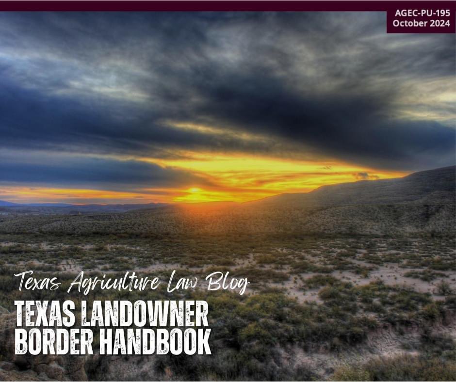 After fielding questions from border landowners related to the laws applicable to their situation, we decided to write a handbook collecting information in one place.

agrilife.org/texasaglaw/202…