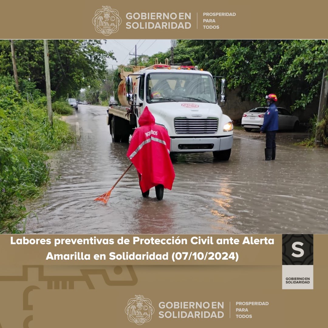estefaniamerkdo's tweet photo. Ante la Alerta Amarilla 🟡 por el huracán Milton, en Solidaridad ya estamos tomando acciones preventivas. 

Protección Civil y el Cuerpo de Bomberos están desplegados en puntos clave del municipio, preparados para cualquier contingencia.

Tu seguridad es nuestra prioridad. Sigue las indicaciones oficiales, mantente informado y recuerda: la prevención es la mejor defensa.

#ProsperidadParaTodasYTodos