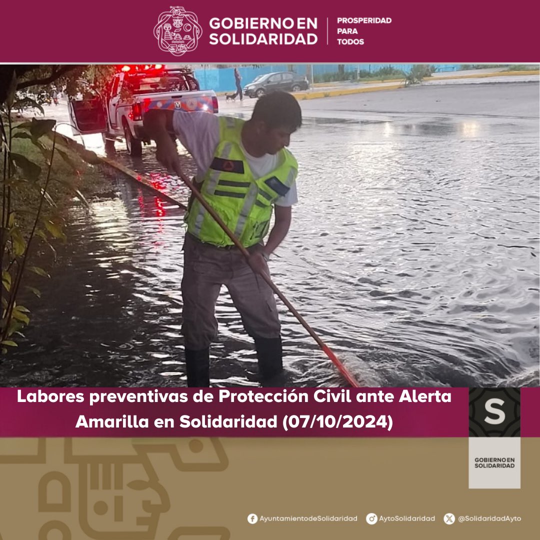 Ante la Alerta Amarilla 🟡 por el huracán Milton, en Solidaridad ya estamos tomando acciones preventivas. 

Protección Civil y el Cuerpo de Bomberos están desplegados en puntos clave del municipio, preparados para cualquier contingencia.

Tu seguridad es nuestra prioridad. Sigue