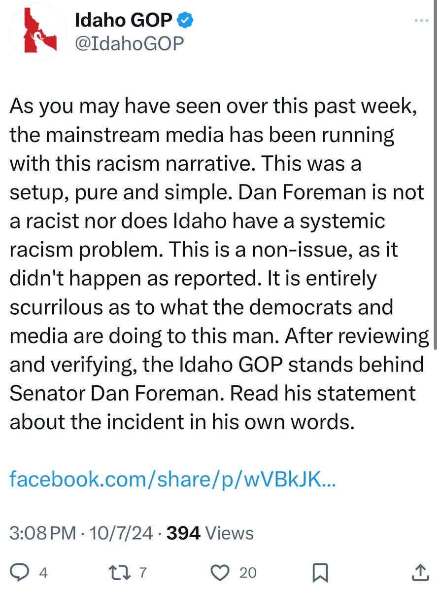 Remember when Dorothy Moon doubled down and supported a RAPIST? Now she and her #NoOn1Mafia are doubling down to protect a racist. 

Multiple eye-witness accounts have confirmed that Sen. Foreman told a Native American woman to “go back to where you came from.” He has a long
