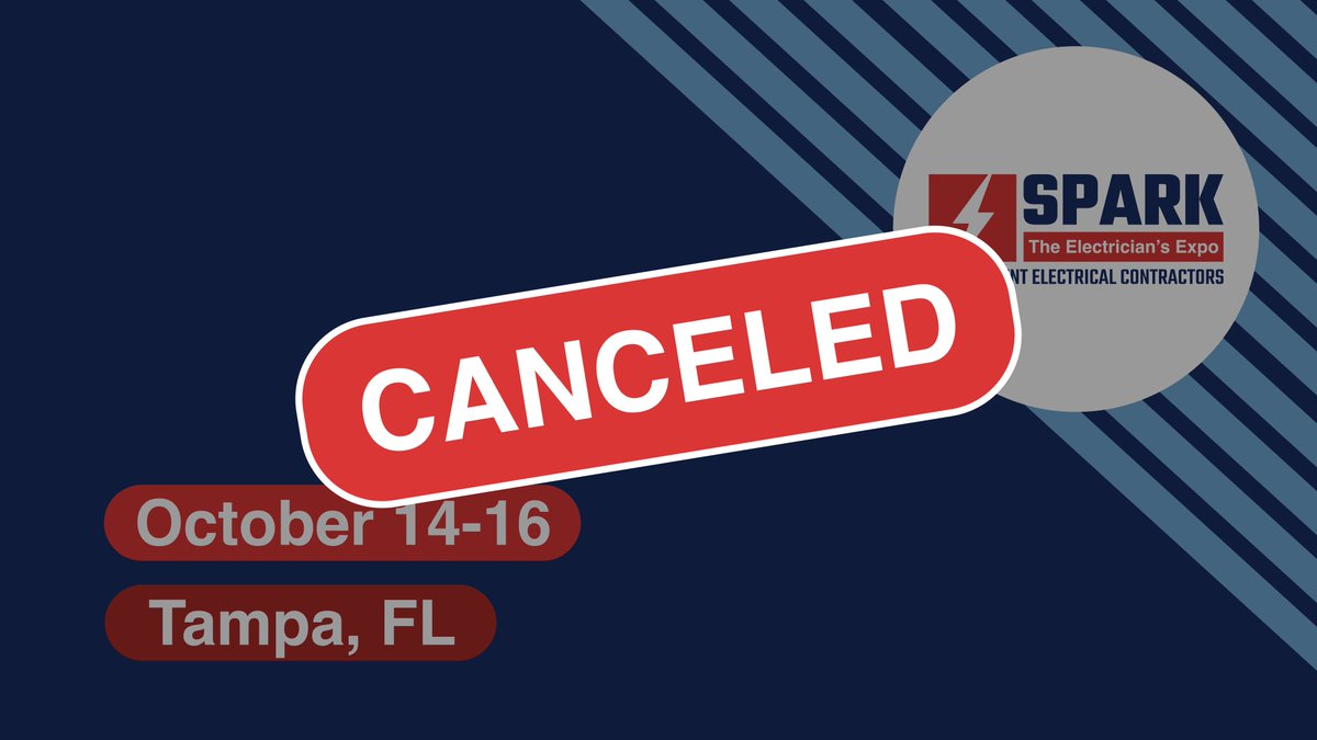 Due to Hurricane Milton and for the safety of all involved, IEC has made the tough decision to cancel SPARK: The Electrician's Expo scheduled for October 14-16, 2024 in Tampa, FL. Our thoughts are with everyone in Florida as they prepare for the storm. Please stay safe.