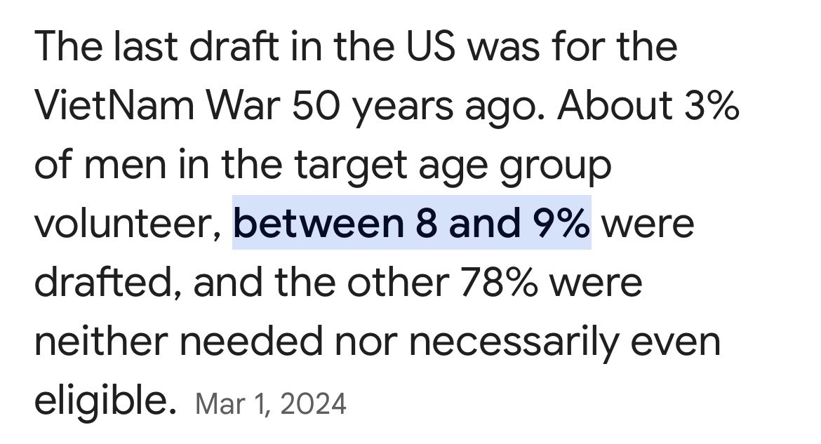 SydneyVischer's tweet photo. @SovrnInsurgent @robsmithonline 8%-9% of men were conscripted in the last draft (including the 100,000 that illegally refused to join). Wanna guess the percentage of women affected by the overturning of Roe v Wade?

100%. This argument doesn’t work in the slightest. It’s incomparable. https://t.co/K8tUGGtGUG