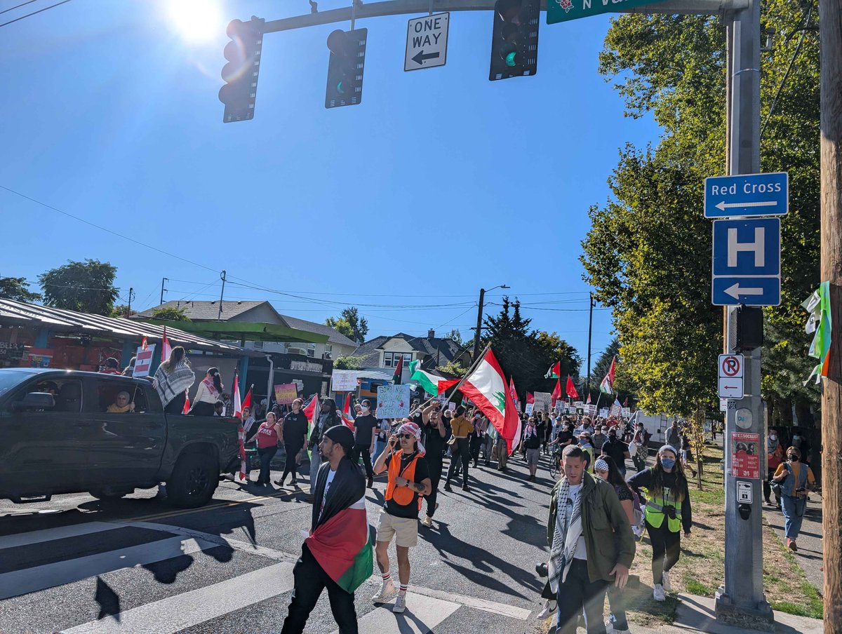OregonCPUSA's tweet photo. On Saturday hundreds of community members across numerous organizations took to the streets in Portland for Palestine!

It's been one year of genocide and our demands are still:
- Immediate ceasefire
- Arms embargo now
- End US aid to Israel
- End the occupation
- Free Palestine https://t.co/V3meEhOIdQ