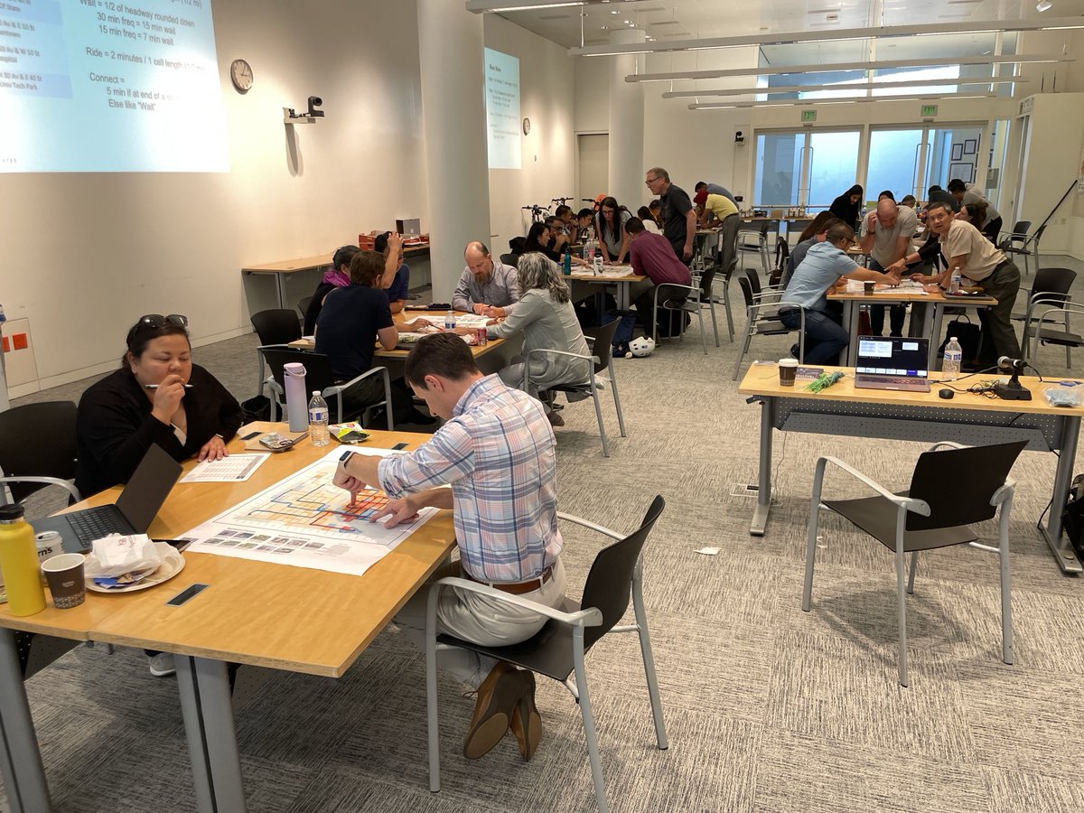 Teaching our two day intensive course in public transit network design for ⁦<a href="/VTA/">VTA</a>⁩ in San Jose today.  VTA invited staff from member cities and adjacent agencies. A fun sandbox for learning how network planning works.