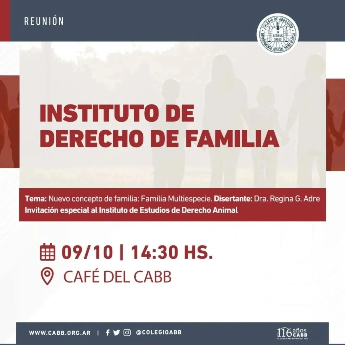 No olvidar, es el miércoles 9 a las 14.30hs en el Café del Colegio de Abogados de Bahía Blanca. Muchas gracias al Instituto de Familia del CABB por la gentil y amorosa invitación. Estaremos conversando sobre un tema muy actual: Familia Multiespecie. No te lo pierdas