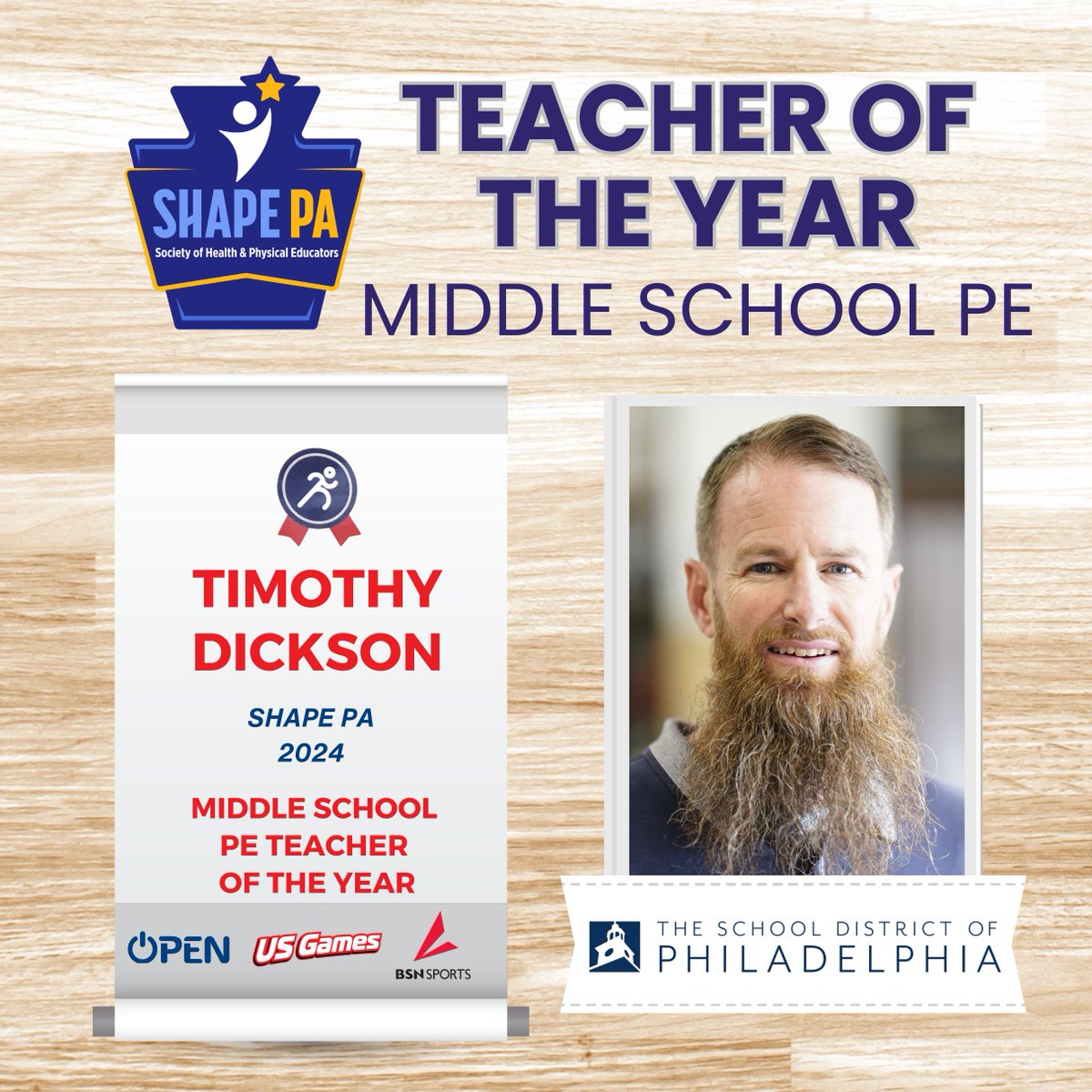 Congratulations to Timothy Dickson, our SHAPE PA Middle School Teacher of the Year! 🎉 Your dedication to your students and innovative approach make a difference every day.

Well done, <a href="/shapephilly/">SHAPE Philly</a> and <a href="/PHLschools/">Philadelphia Schools</a>! 🌟 #AwardsWeek #MiddleSchoolTOY #SHAPEPA