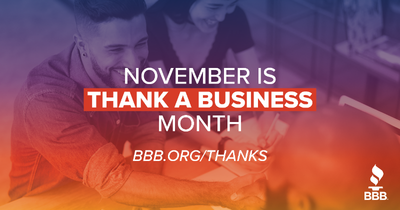 bbbccie's tweet photo. We’re just weeks away from BBB’s Thank a Business Month! There are so many ways to thank the businesses that make our communities BETTER. How will you say thanks in November?