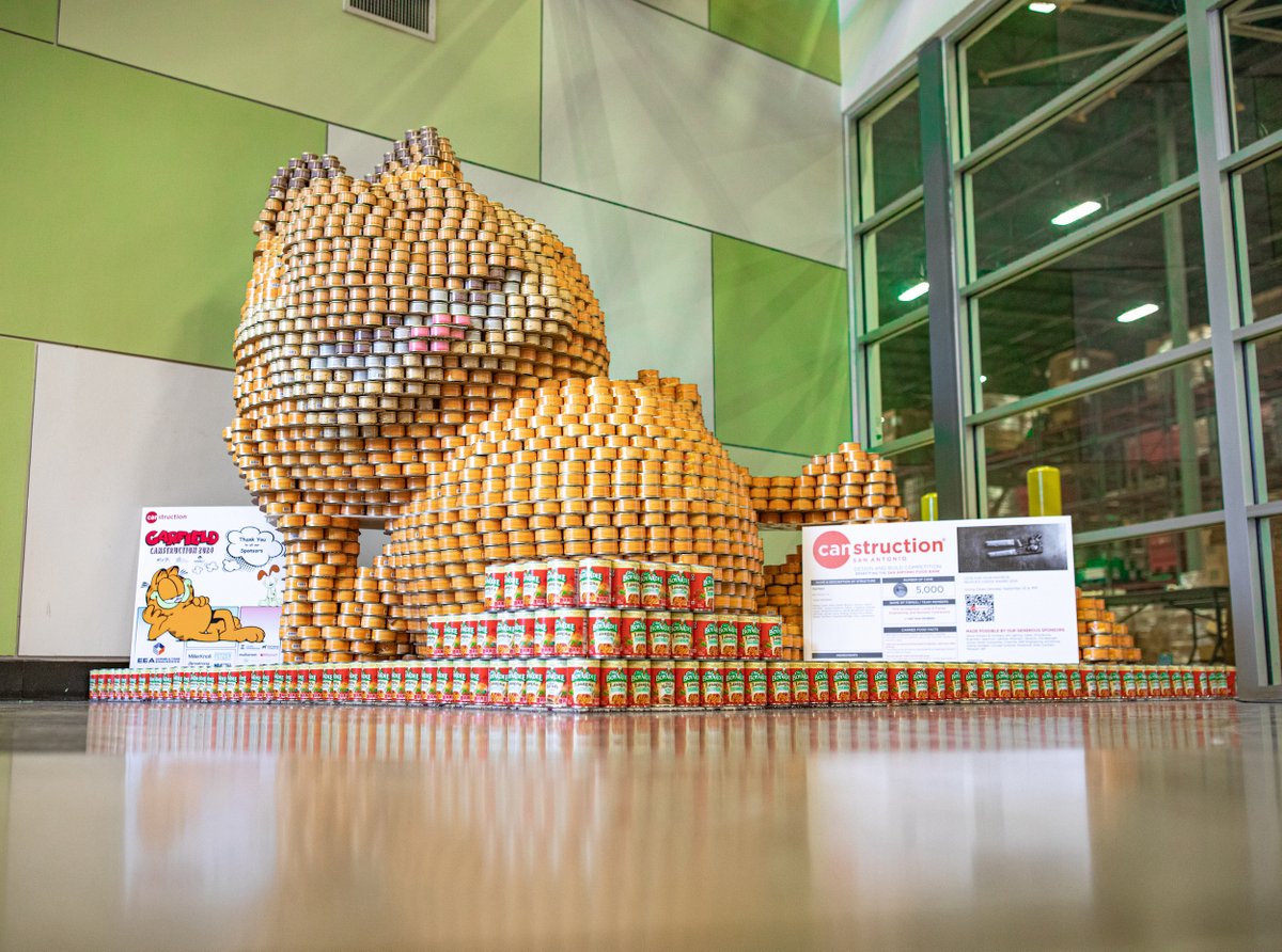 safoodbank's tweet photo. Garfield is in the building! 🐈 Thank you to RVK Architecture, Lundy &amp; Franke Engineering, Inc., Nunnelly General Contractors, and their sponsors for their wonderful work and donation! 🙌

#Canstruction #safoodbank https://t.co/Ds9McYKTKJ