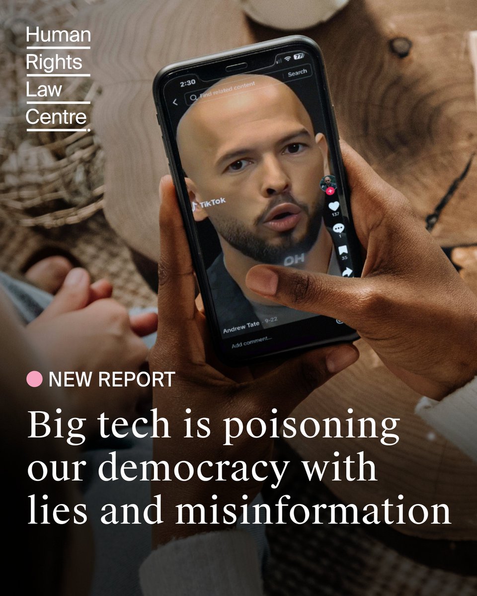 NEW REPORT: From fake election claims, to violent hate speech, disinformation is poisoning our democracy. 

We are in Parliament today to call on the Albanese Government to hold big tech platforms accountable and keep people safe. 

Read Rights-First here: hrlc.org.au/reports-news-c…