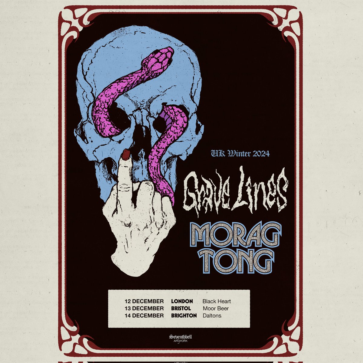 Morag Tong (@moragtongband) on Twitter photo WINTER TOUR π
We're playing a few of our favourite cities with heavy gloom stalwarts Grave Lines this December. Come and see the year out with us in the heaviest of ways!
December 2024
12th - London, <a href="/OurBlackHeart/">The Black Heart</a>
13th - Bristol, <a href="/drinkmoor/">junho Yang</a>
14th - Brighton, Daltons WINTER TOUR π
We're playing a few of our favourite cities with heavy gloom stalwarts Grave Lines this December. Come and see the year out with us in the heaviest of ways!
December 2024
12th - London, <a href="/OurBlackHeart/">The Black Heart</a>
13th - Bristol, <a href="/drinkmoor/">junho Yang</a>
14th - Brighton, Daltons