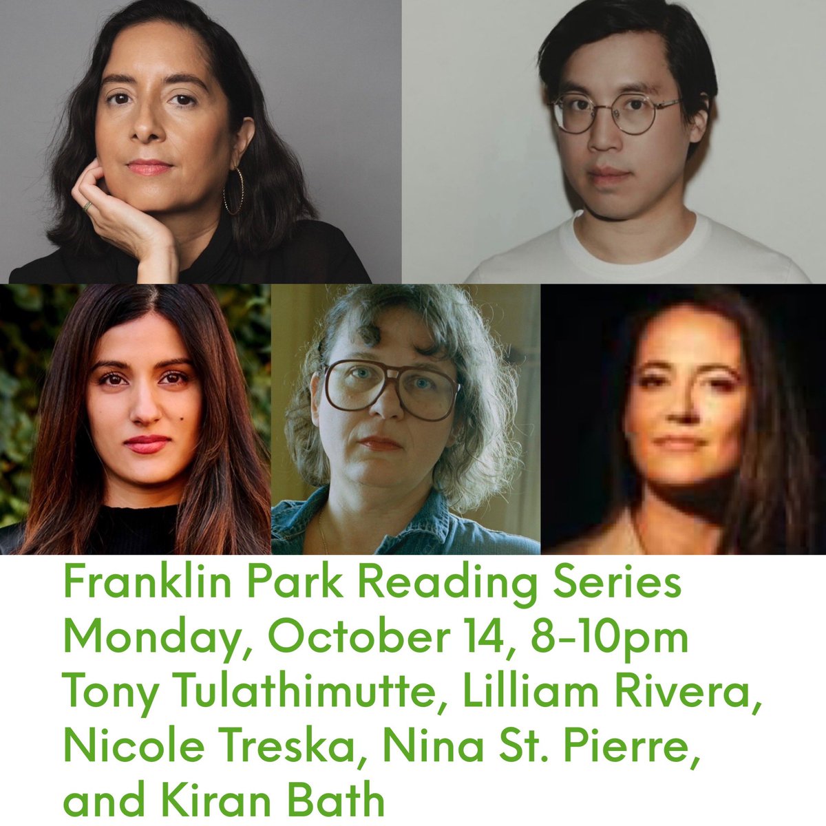 Penina Roth (@peninaroth) on Twitter photo ⭐️MONDAY, OCTOBER 14, 8PM⭐️: The <a href="/FranklinParkBK/">Franklin Park</a> Reading Series hosts stellar authors <a href="/tonytula/">Tony Tulathimutte</a>, <a href="/lilliamr/">Lilliam Rivera</a>, <a href="/ntreska/">Nicole Treska</a>, <a href="/ninastpierre/">nina st. pierre | she•her</a>, and <a href="/Kiran__Bath/">KiranBath</a> for a special night of poetry & prose! 🍻 specials + 📚raffle!facebook.com/share/65d7Ahmk… #Free #crownheights ⭐️MONDAY, OCTOBER 14, 8PM⭐️: The <a href="/FranklinParkBK/">Franklin Park</a> Reading Series hosts stellar authors <a href="/tonytula/">Tony Tulathimutte</a>, <a href="/lilliamr/">Lilliam Rivera</a>, <a href="/ntreska/">Nicole Treska</a>, <a href="/ninastpierre/">nina st. pierre | she•her</a>, and <a href="/Kiran__Bath/">KiranBath</a> for a special night of poetry & prose! 🍻 specials + 📚raffle!facebook.com/share/65d7Ahmk… #Free #crownheights