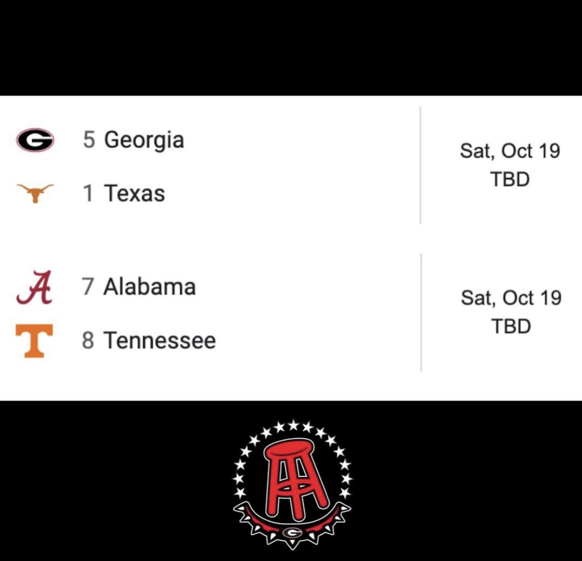 ugabarstool's tweet photo. October 19 will be a historic day in SEC history https://t.co/9OlorKTKRp
