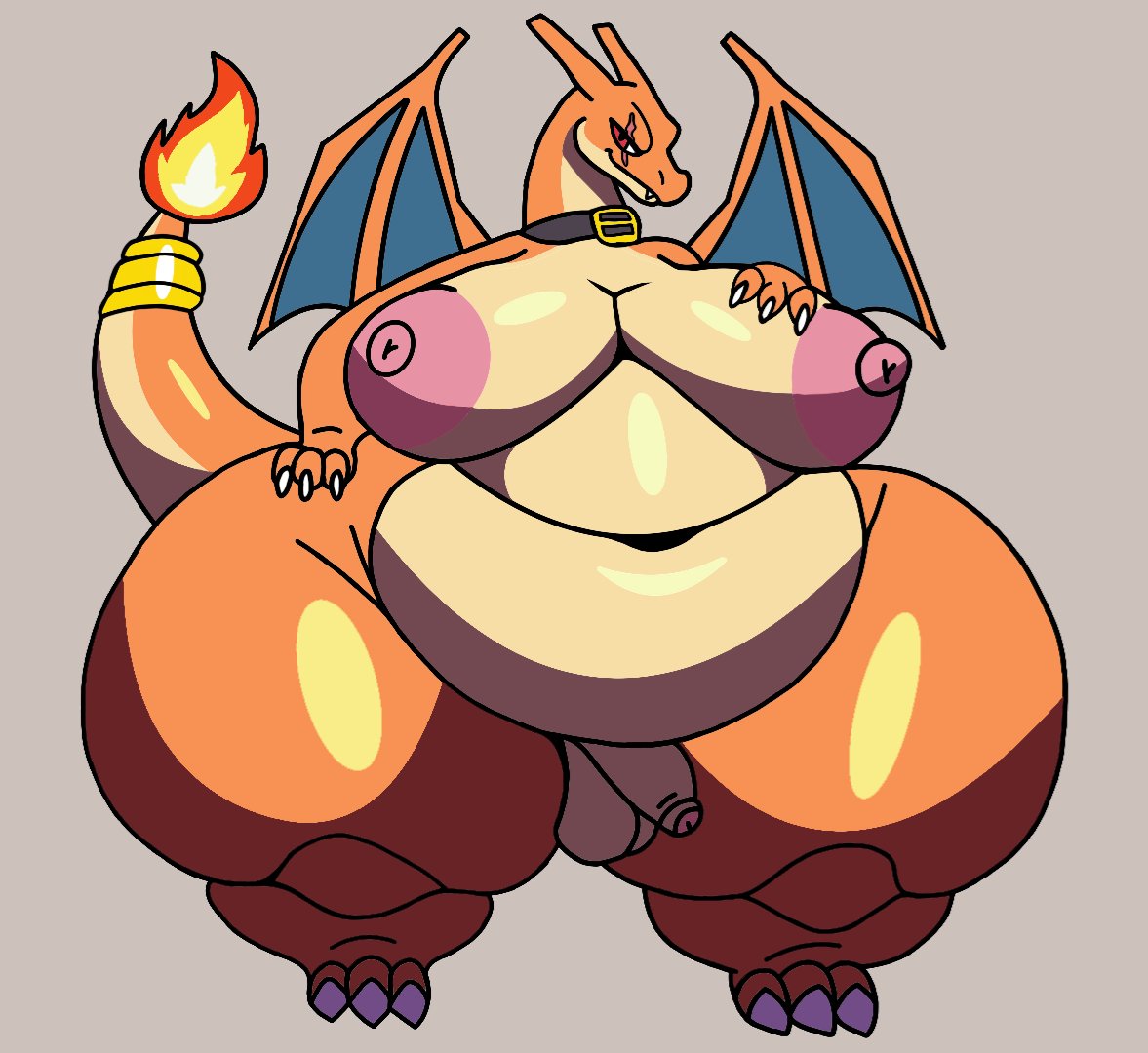Charizard's are cool, but I think I prefer them BIG and with a good pair of moobs

(New oc, but he doesn't have a name, but if you have one that may fit him, let me know)
