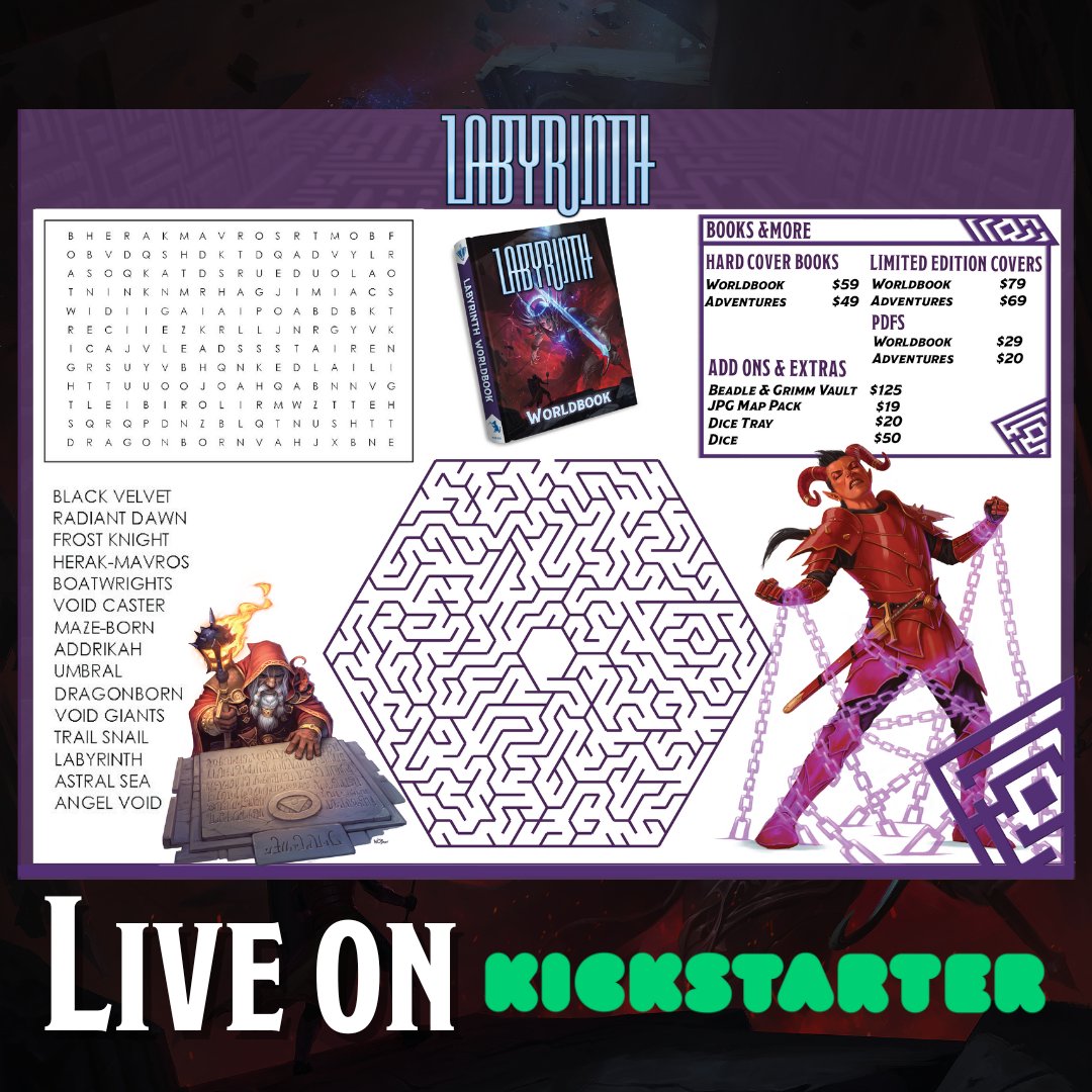 Order up 🍽️

What says reality devouring void like a kids menu! Dive into the Labyrinth crossword or perhaps the minotaur's maze on this delectable menu of fun!
🧑‍🍳: bit.ly/LAB-Kids-Menu

#TOV | #5e | #ttrpg