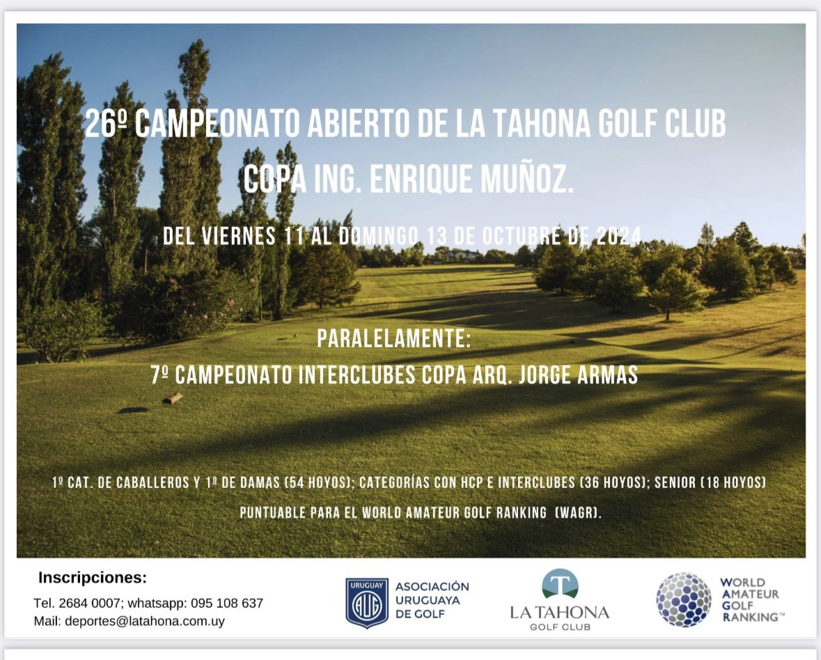 ¿Y vos, ya te anotaste? El próximo fin de semana se juega la edición No.26 del Campeonato Abierto de La Tahona!! 🏌️🏌️‍♀️
