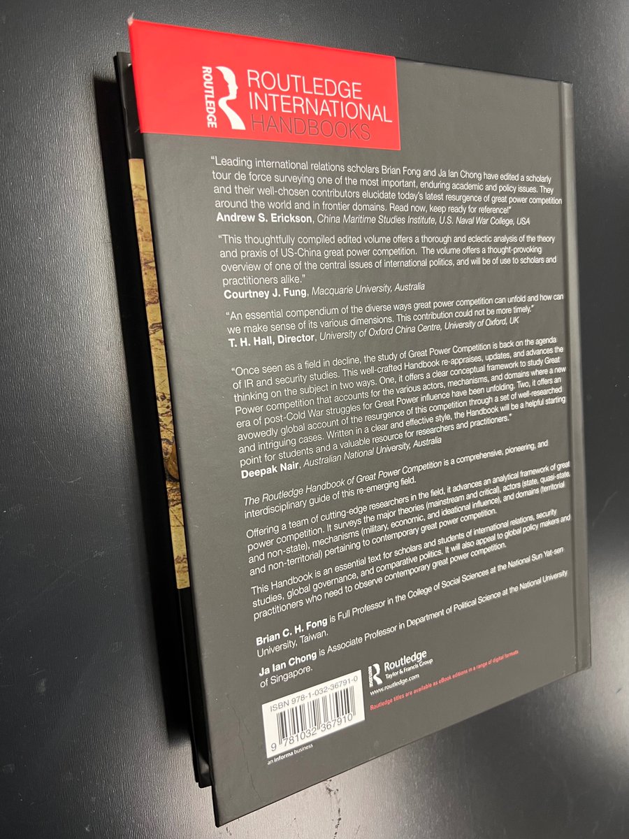 AndrewSErickson's tweet image. Honored to provide blurb for “The #Routledge Handbook of #GreatPowerCompetition”!

amazon.com/Routledge-Hand…

“Leading international relations scholars Brian Fong &amp;amp; @ChongJaIan have edited a scholarly tour de force surveying one of the most important, enduring academic &amp;amp; policy