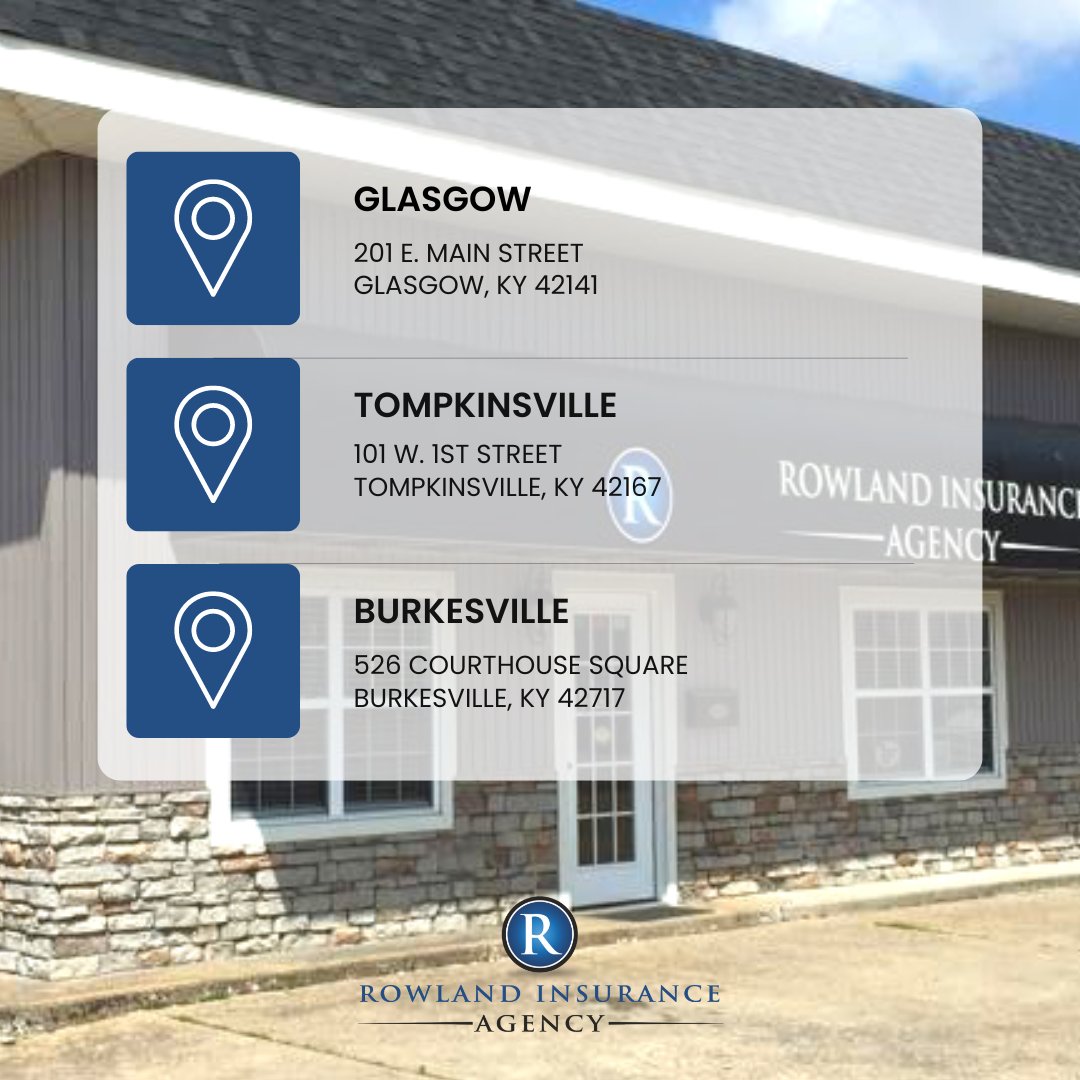 rowland_ins's tweet image. 📍With Rowland Insurance, you’re never far from expert coverage and personalized service. Visit us at our three convenient locations: Glasgow, Tompkinsville, and Burkesville. We&apos;re here to serve your insurance needs, no matter where you are! 🏠 

#RowlandInsurance #LocalCoverage